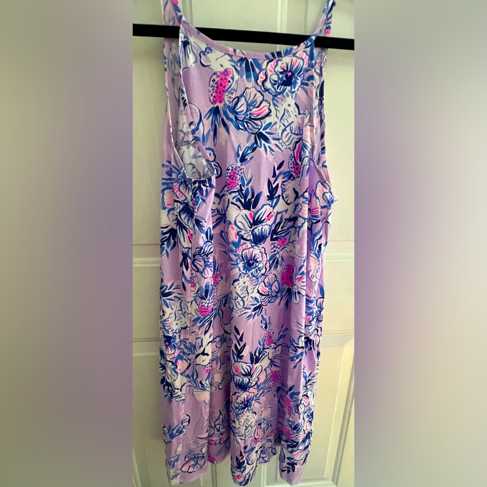 Lilly Pulitzer Lavender Floral Tank Dress with Navy & Pink Accents